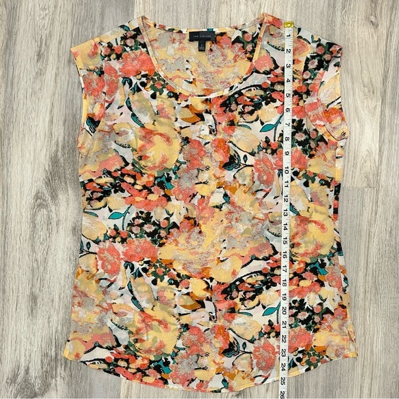The Limited Sleeveless Top Semi-Sheer Chiffon Orange Floral Blouse Shirt Size S - Picture 3 of 7